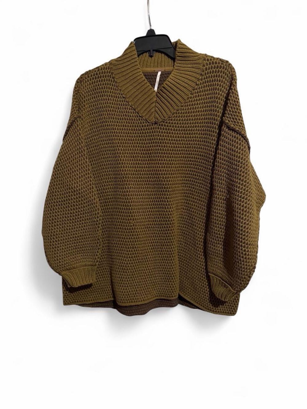 Free People Olive Green Chunky V-Neck Sweater
